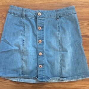 Celebrity Pink Button-Front Denim Mini Skirt